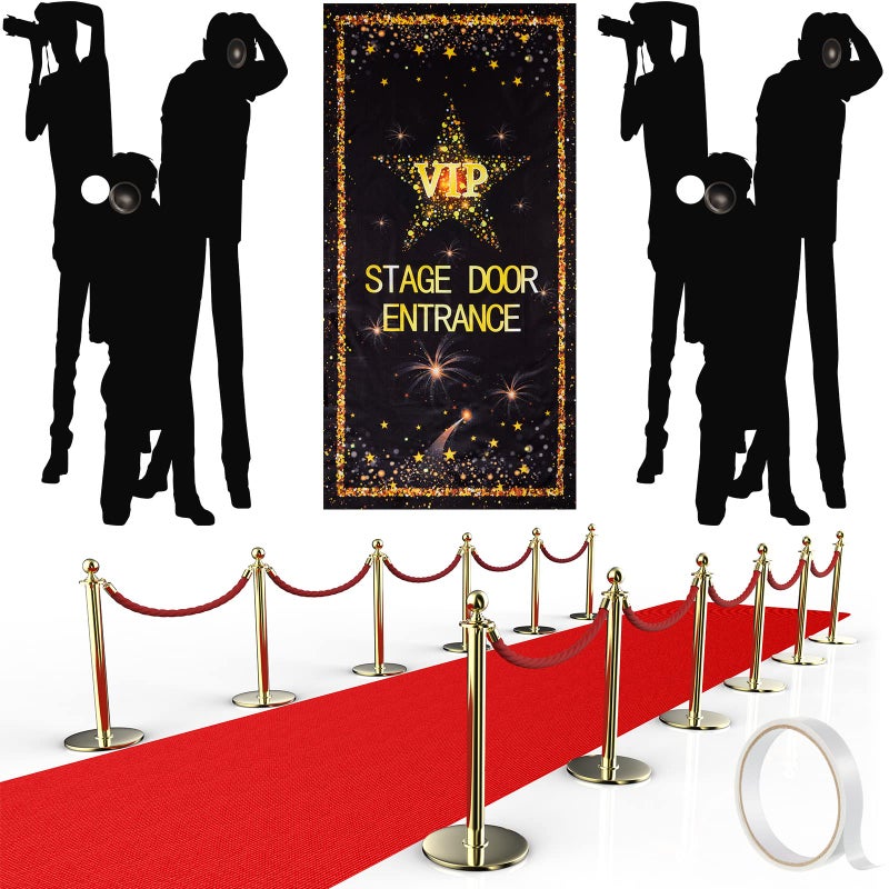 Timtin VIP Entrance Banner Photography Backdrop with Red Carpet Runner, Paparazzi Props, 2.6 x 15 ft Rug, Double-Sided Tape for Party Decorations and Movie Theme Events - Image 1