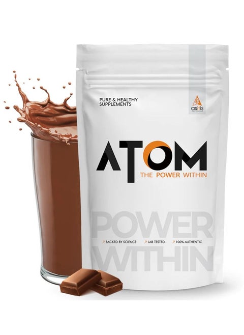 AS-IT-IS ATOM Whey Protein 1kg with Digestive Enzymes | Double Rich Chocolate | 27g protein | 5.7g BCAA |