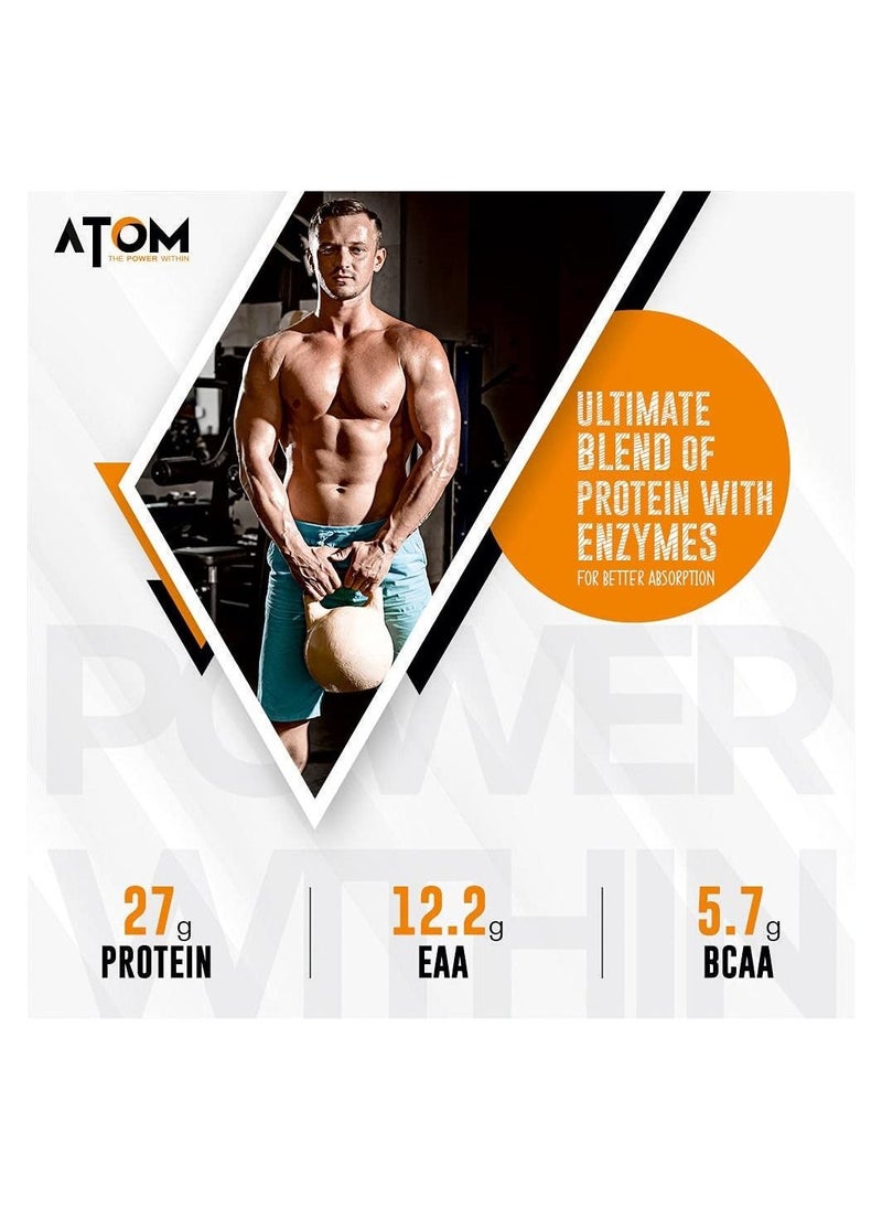 AS-IT-IS ATOM Whey Protein 1kg with Digestive Enzymes | Double Rich Chocolate | 27g protein | 5.7g BCAA |