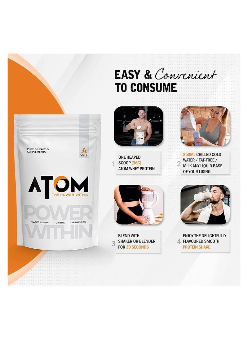 AS-IT-IS ATOM Whey Protein 1kg with Digestive Enzymes | Double Rich Chocolate | 27g protein | 5.7g BCAA |