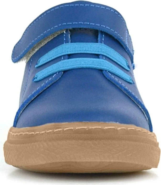 Hapshoe Kids Anatomical Genuine Leather Soft Navy Blue Elastic Velcro Children's Shoes