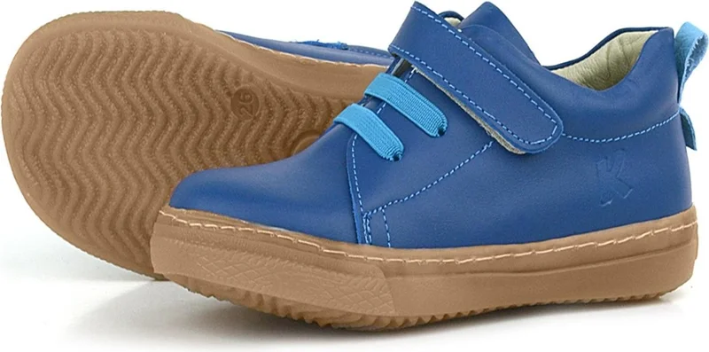 Hapshoe Kids Anatomical Genuine Leather Soft Navy Blue Elastic Velcro Children's Shoes