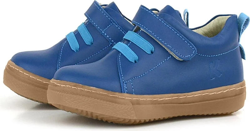 Hapshoe Kids Anatomical Genuine Leather Soft Navy Blue Elastic Velcro Children's Shoes