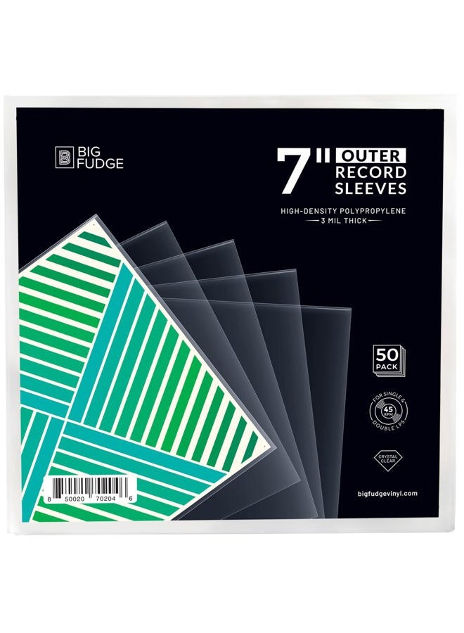 BIG FUDGE Vinyl Record Outer Sleeves - 7 inch x 50pcs - Clear LP Album Covers Made of High-Density Polypropylene Plastic - Durable & Wrinkle-Free - 3 mil Thick, 7.42" x 7.42" - Image 1