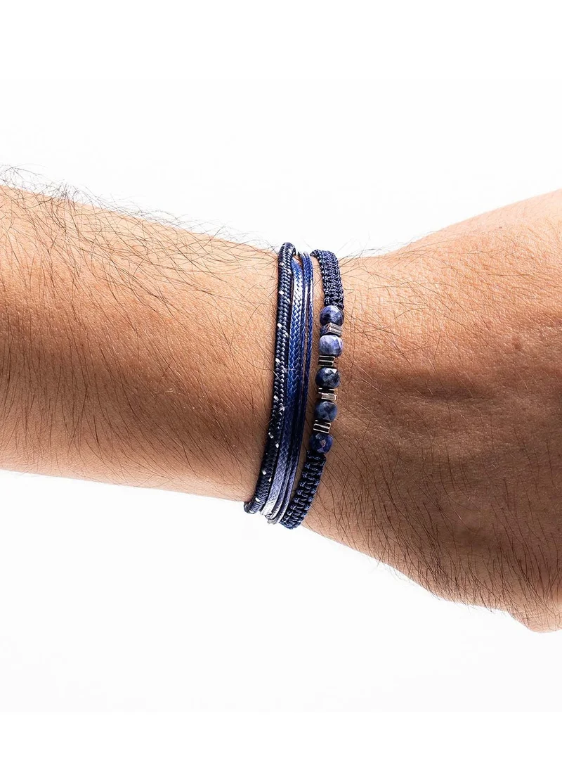 CHRYSOSTOMOS Handmade Multiline Adjustable Bracelet for Men with Multi-Line Design and Squared Clear Agate