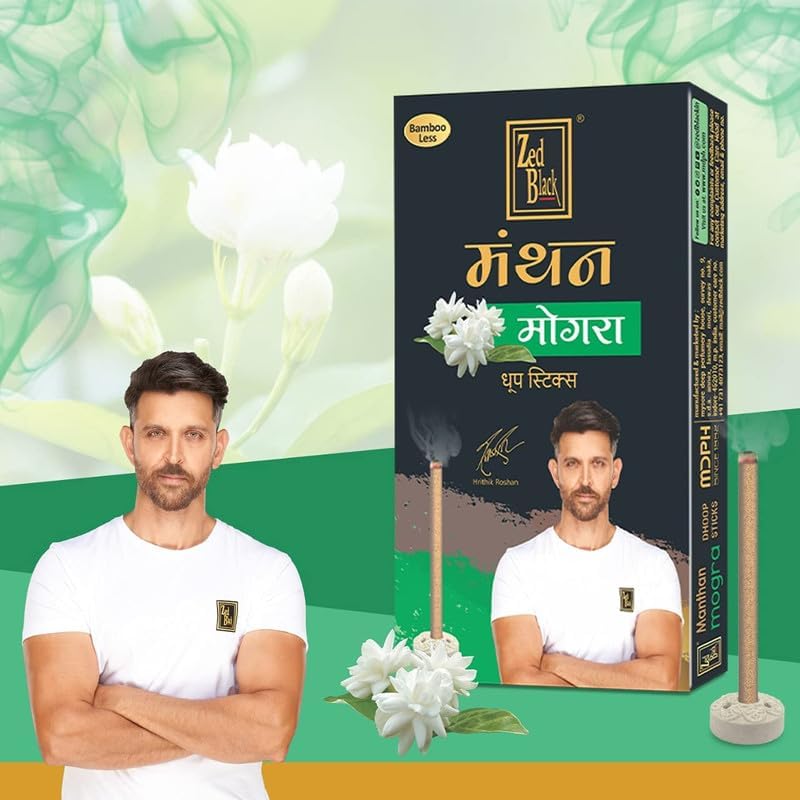 Zed Black Manthan Dhoop Sticks in 6 Fragrances - Mogra, Guggal, Chandan, Gulab, Loban & Kasturi - Pack of 12 Bamboo Less Incense Sticks (120 Units) - Image 4