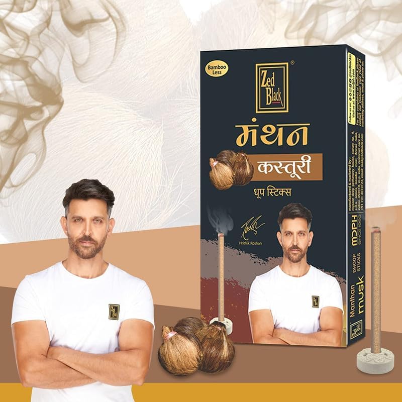 Zed Black Manthan Dhoop Sticks in 6 Fragrances - Mogra, Guggal, Chandan, Gulab, Loban & Kasturi - Pack of 12 Bamboo Less Incense Sticks (120 Units) - Image 3