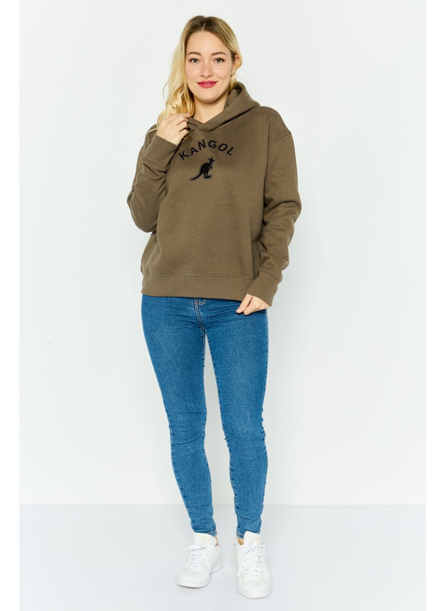 KANGOL - Women Hooded Embroidered Long Sleeves Sweatshirt, Morel - Image 1