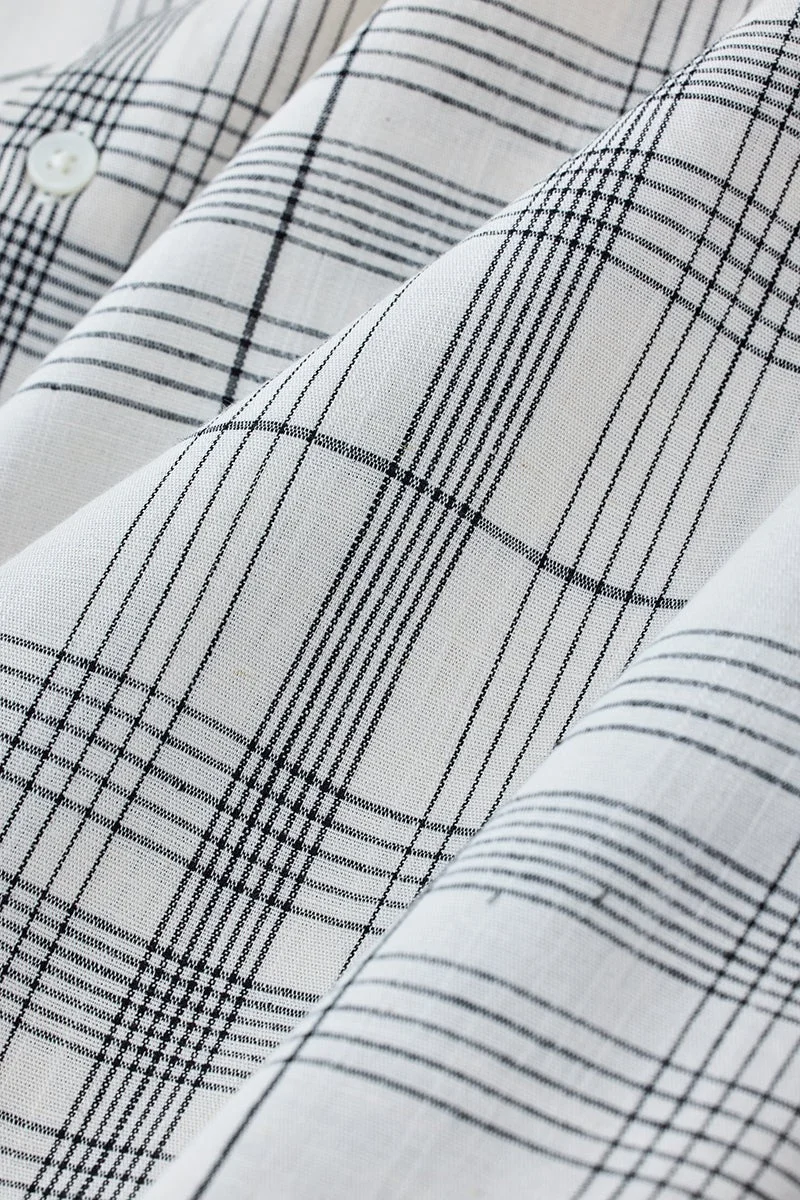 SNITCH Off White Linen Blend Plaid Plus Size Shirt for Men | Best Price UAE