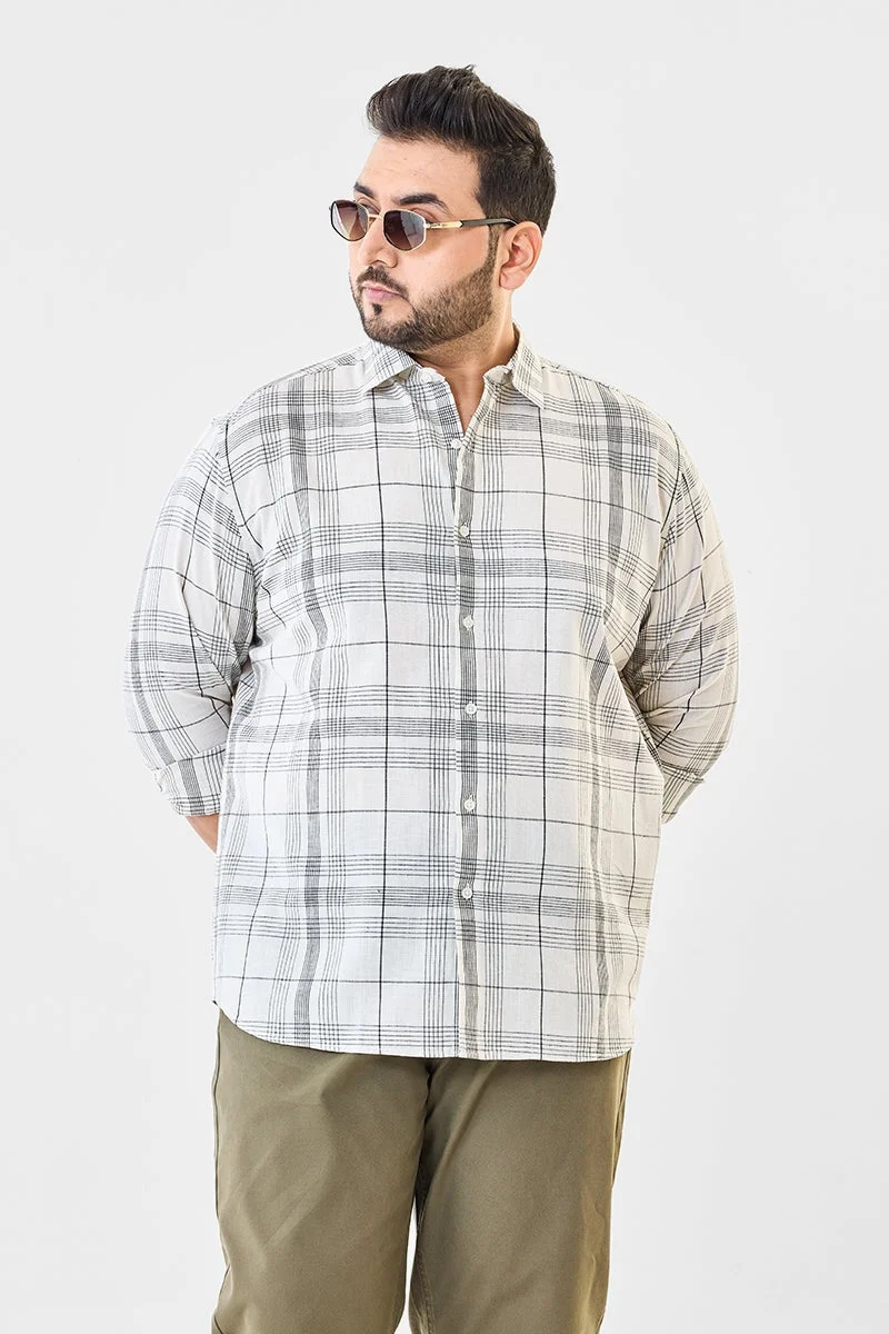 SNITCH Off White Linen Blend Plaid Plus Size Shirt for Men | Best Price UAE