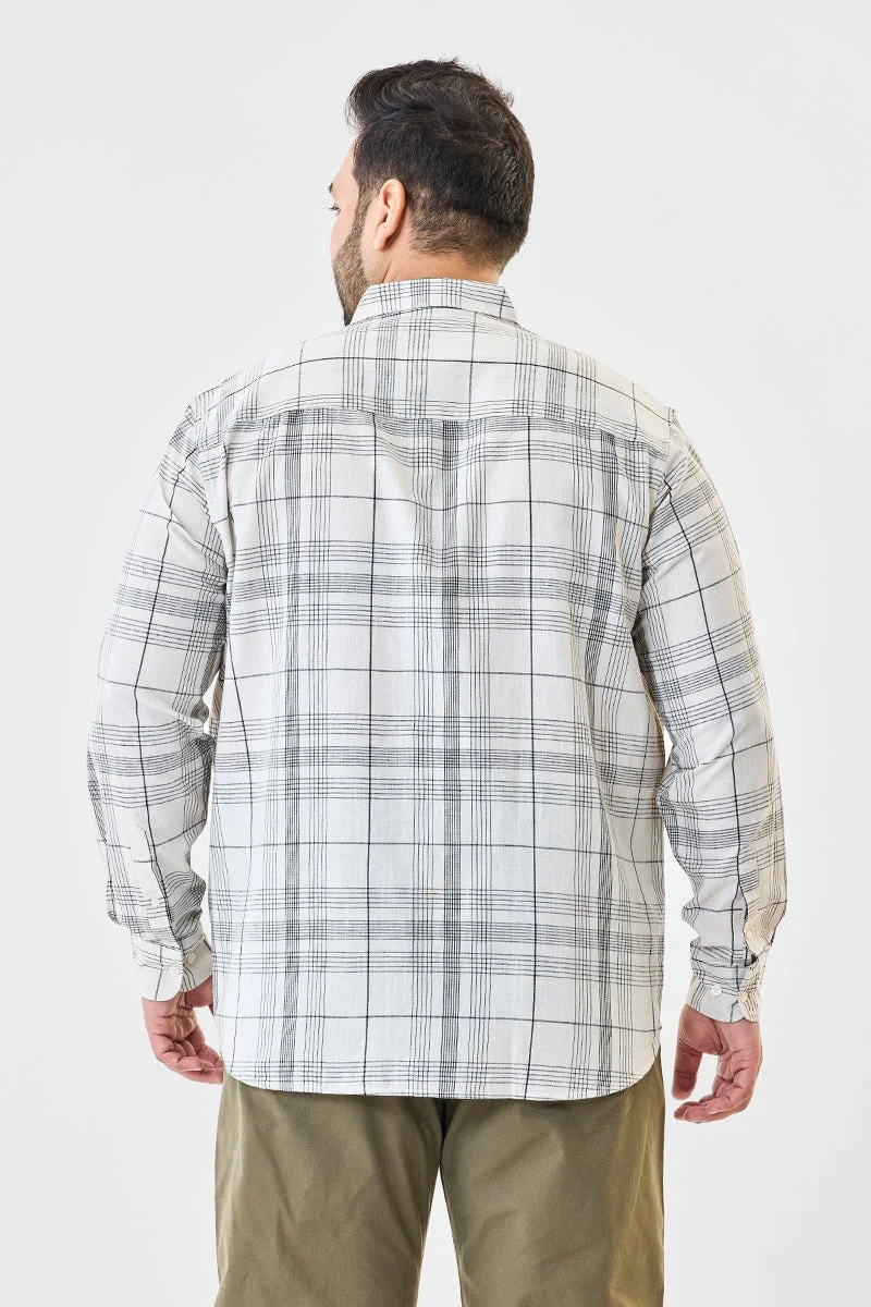 SNITCH Off White Linen Blend Plaid Plus Size Shirt for Men | Best Price UAE