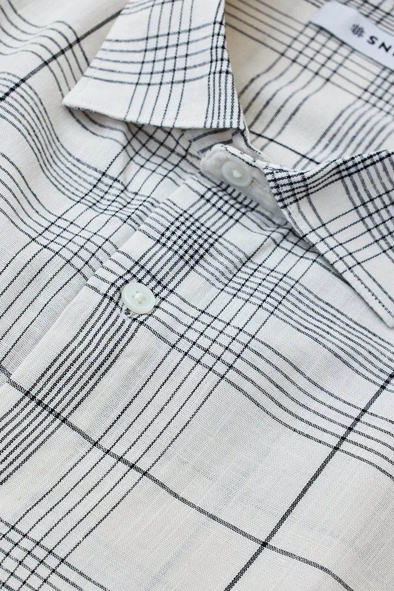 SNITCH Off White Linen Blend Plaid Plus Size Shirt for Men | Best Price UAE