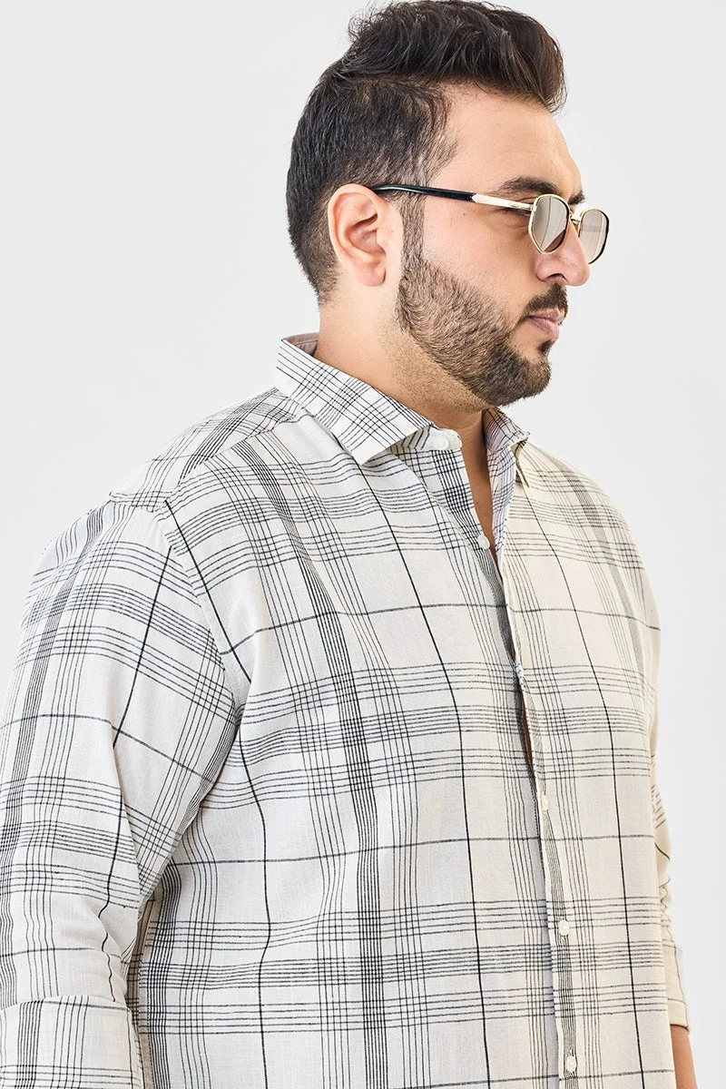 SNITCH Off White Linen Blend Plaid Plus Size Shirt for Men | Best Price UAE