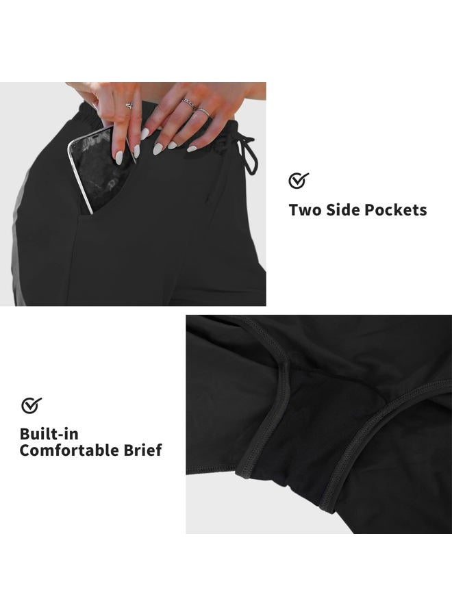 ALove Women's 9" Swim Shorts High Waisted Swim Board Shorts with Pockets UPF 50+ Swimsuit Bottoms Built-in Brief, Black, L - Image 5