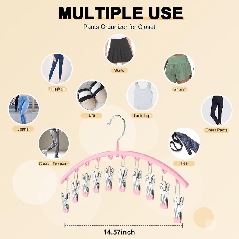 2 Pack Space Saving Metal Legging Organizer Hangers with 20 Rubber Coated Clips - Pink - Image 4