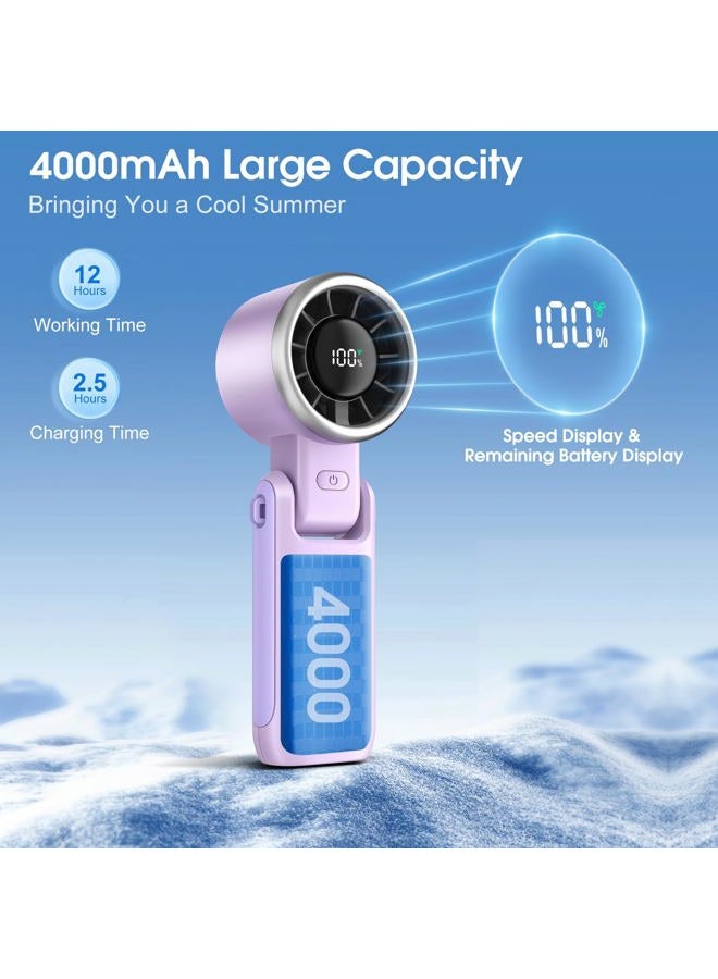WHATOOK Portable Handheld Fan: Personal Fans with Air Turbo Tech, 5 Speeds Led Display, USB Rechargeable Battery Powered, 12 Hours Max, Mini Fan for Makeup, Concerts, Beaches, Travel (Pink) - Image 4