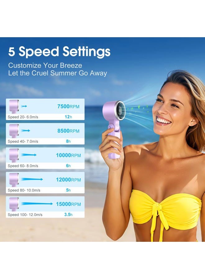 WHATOOK Portable Handheld Fan: Personal Fans with Air Turbo Tech, 5 Speeds Led Display, USB Rechargeable Battery Powered, 12 Hours Max, Mini Fan for Makeup, Concerts, Beaches, Travel (Pink) - Image 3