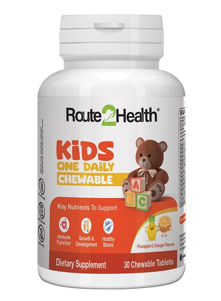 Route2Health Route 2 Health Multivitamins for Kids – 30 Chewable Tablets, Pineapple & Orange Flavor – Essential Nutrients: Vitamins A, C, D3, E, B6, B12, Calcium, Zinc, & Magnesium for Growth & Immunity - Image 1