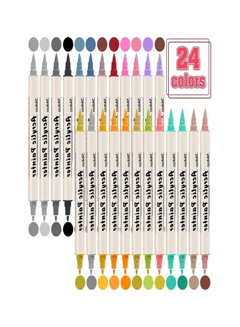 جيم آي أو مجموعة اقلام اكريليك 24 ألوان مزدوجة تلميح الاكريليك الطلاء أقلام فرشاة لينة/اضافية غرامة الفن الطلاء علامات لعيد الميلاد روك اللوحة ، الخشب ، المعادن ، البلاستيك - Image 2