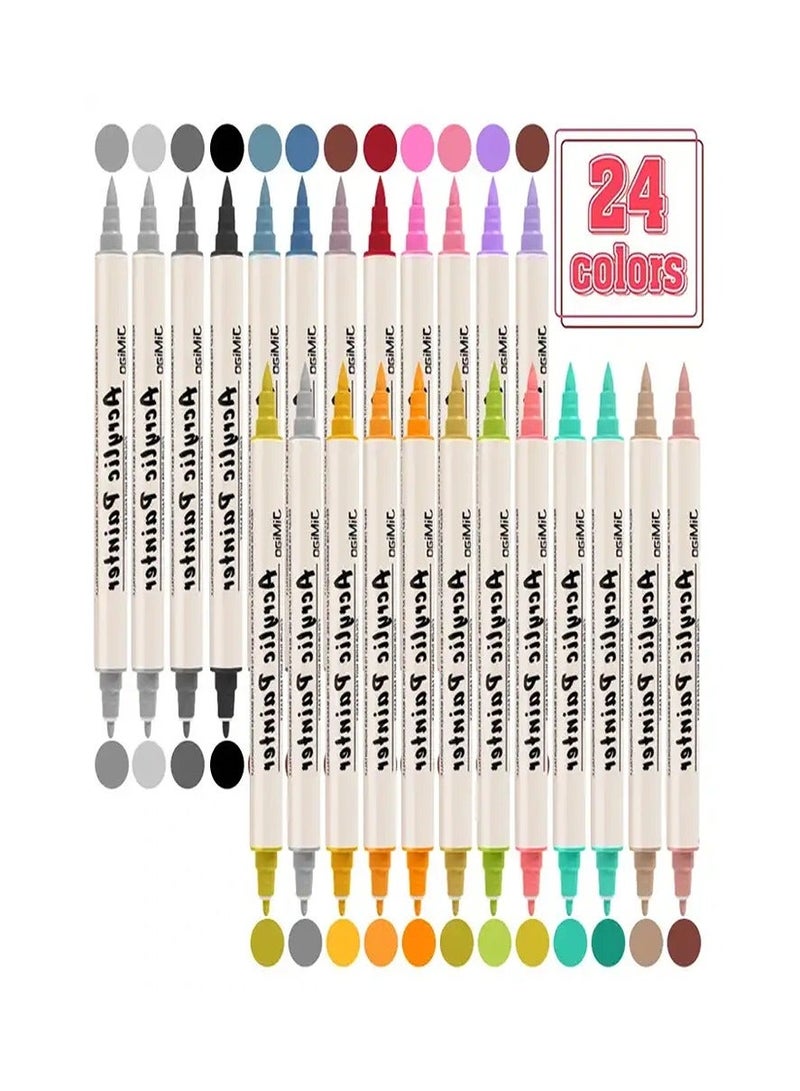 JiMiao Acrylic Pens Set 24 Colors Double Tip Acrylic Paint Brush Pens Soft/Extra Fine Art Painting Signs For Christmas Rock Painting,Wood,Metal,Plastic - Image 3