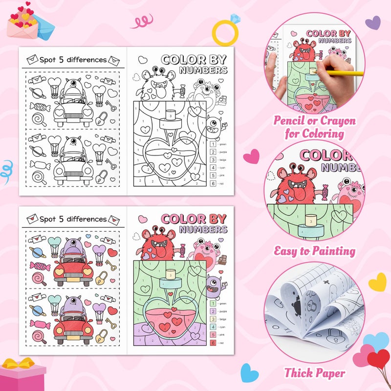 JAPBOR Valentine's Day Activity Coloring Book - 24PCS Mini Valentine Monster Activities Color Books Bulk for Kid Party Favor, Monsters Small Colouring Pages for Birthday Gifts Class Draw Paint Games - Image 4
