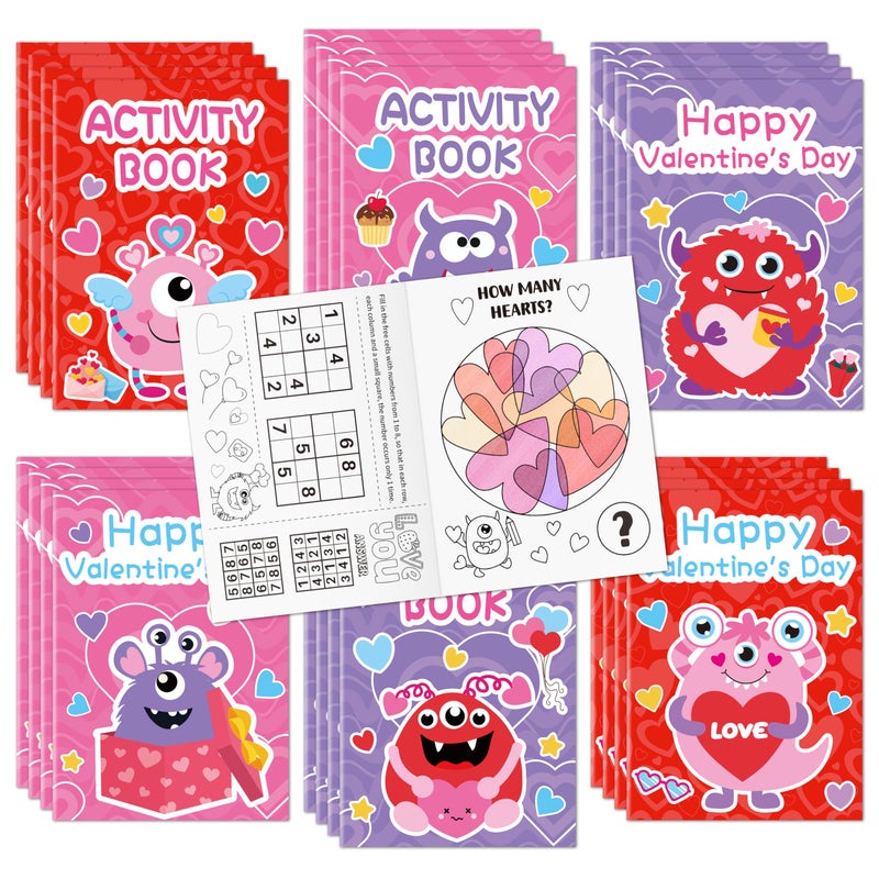 JAPBOR Valentine's Day Activity Coloring Book - 24PCS Mini Valentine Monster Activities Color Books Bulk for Kid Party Favor, Monsters Small Colouring Pages for Birthday Gifts Class Draw Paint Games - Image 1
