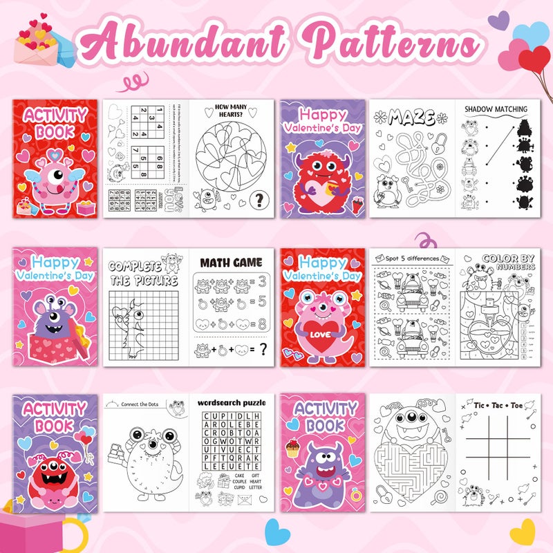 JAPBOR Valentine's Day Activity Coloring Book - 24PCS Mini Valentine Monster Activities Color Books Bulk for Kid Party Favor, Monsters Small Colouring Pages for Birthday Gifts Class Draw Paint Games - Image 3
