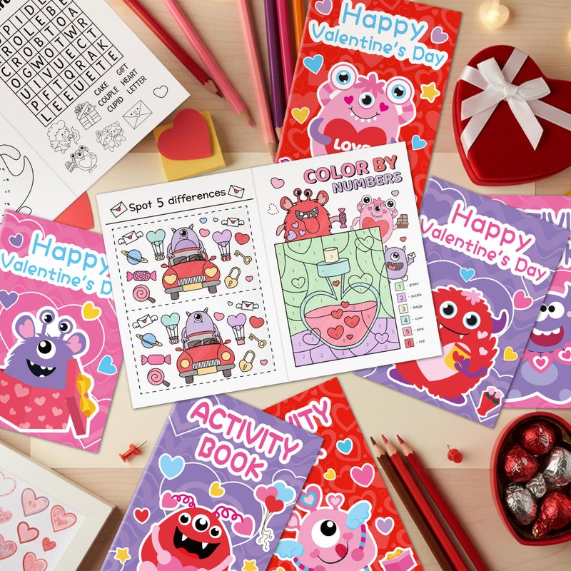 JAPBOR Valentine's Day Activity Coloring Book - 24PCS Mini Valentine Monster Activities Color Books Bulk for Kid Party Favor, Monsters Small Colouring Pages for Birthday Gifts Class Draw Paint Games - Image 5
