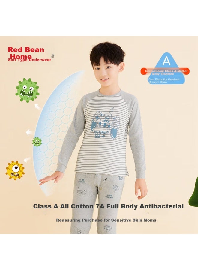 HOdo Home Hodohome Children's Autumn Underwear Set, Boys' Class A Pure Cotton 7a Antibacterial Thin Style, For Older Children, Thermal Underwear Set, Size 105 140 - Image 2