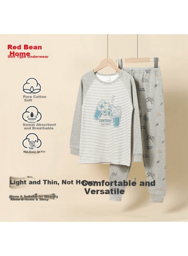 HOdo Home Hodohome Children's Autumn Underwear Set, Boys' Class A Pure Cotton 7a Antibacterial Thin Style, For Older Children, Thermal Underwear Set, Size 105 140 - Image 1