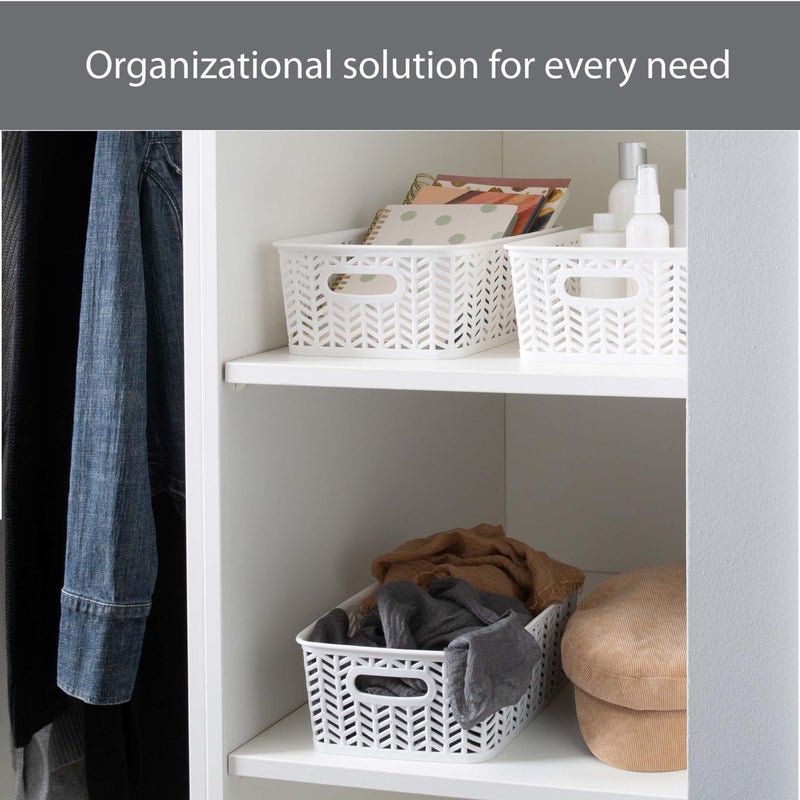 Simplify 3 Pack Small Herringbone Storage Basket | Dimensions: 10"x8"x4" | Light Weight | Two Open Handles | White | Organization | Many Uses | Kitchen Storage | Bathroom Storage | - Image 4