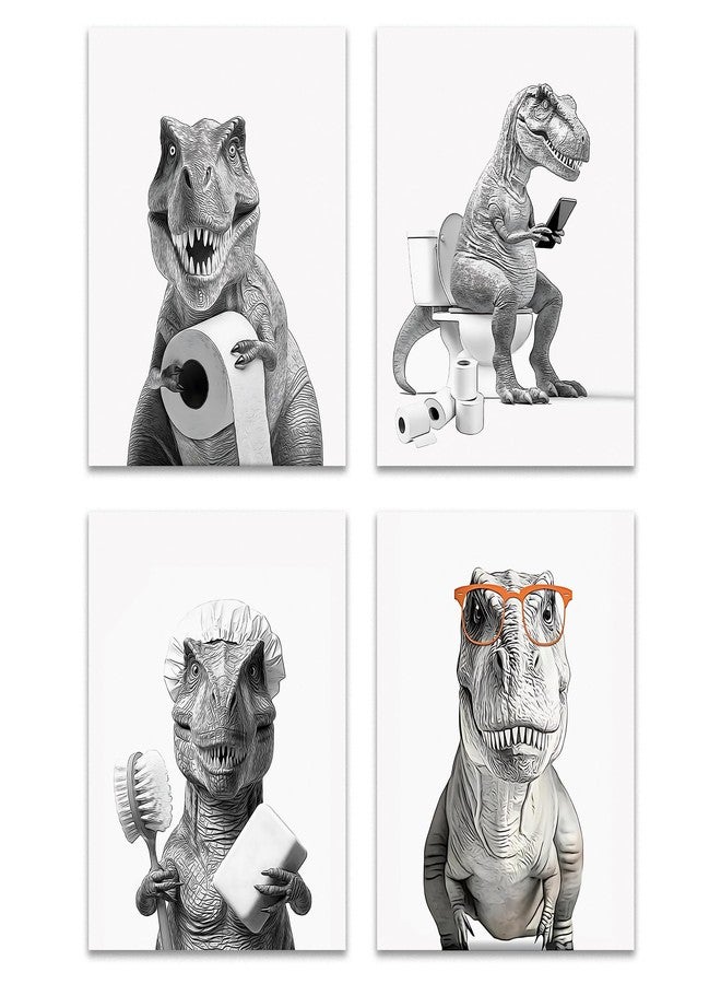 GTYNU Funny Dinosaur Bathroom Wall Art Decor Prints Set of 4, Black and White Dinosaur in Bathtub Posters Pictures Wall Decor for Bathroom Washroom Restroom, 8x10 Unframed - Image 1