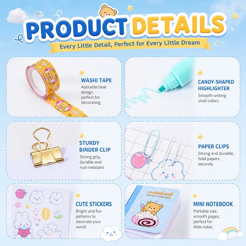 Cartoon Bear Stationery Gift Set 6 Pieces Student Stationery Children's Back-to-School Gift Hot Seller - Image 3