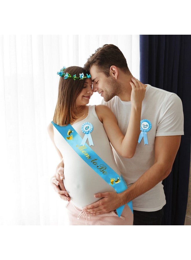 2ooya Blue and Gold Mom to Be Sash Kit Gender Reveals Party Floral Garland Crown with Daddy to Be Tinplate Badge Combo Decor Supplies Favors for Boys Baby Shower Party Photo Prop Gift - Image 5