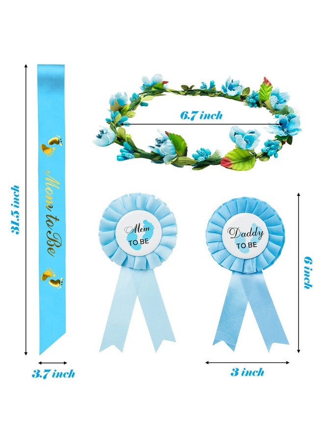 2ooya Blue and Gold Mom to Be Sash Kit Gender Reveals Party Floral Garland Crown with Daddy to Be Tinplate Badge Combo Decor Supplies Favors for Boys Baby Shower Party Photo Prop Gift - Image 2