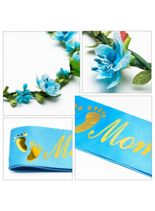 2ooya Blue and Gold Mom to Be Sash Kit Gender Reveals Party Floral Garland Crown with Daddy to Be Tinplate Badge Combo Decor Supplies Favors for Boys Baby Shower Party Photo Prop Gift - Image 4