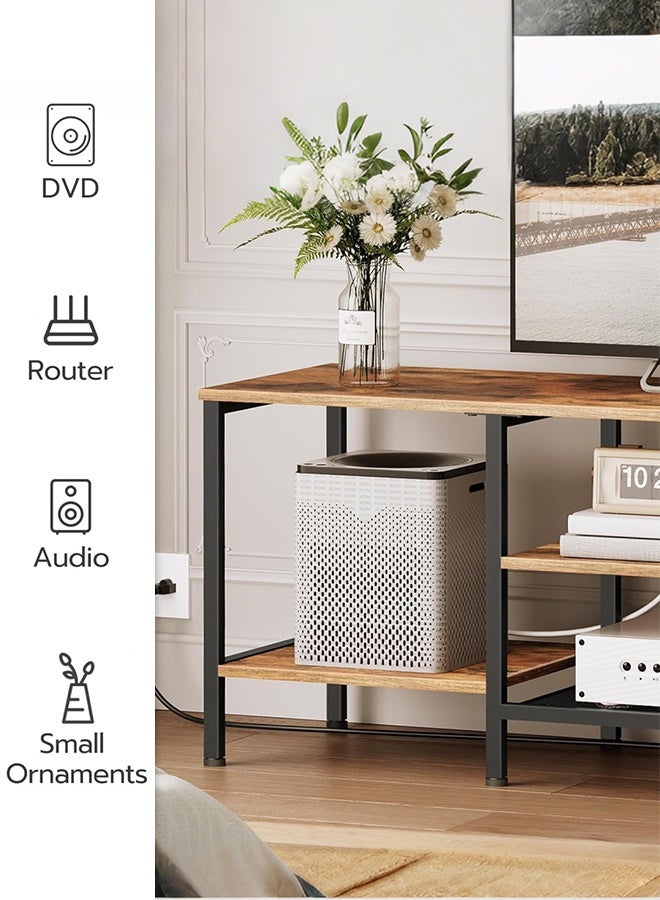 DESINO 160×40×52cm Modern Industrial TV Stand with Power Outlets, Fits TVs up to 75 Inches, Media Console Table with Open Storage Shelves and Cabinet, Entertainment Center for Living Room and Bedroom (Rustic Brown) - Image 3