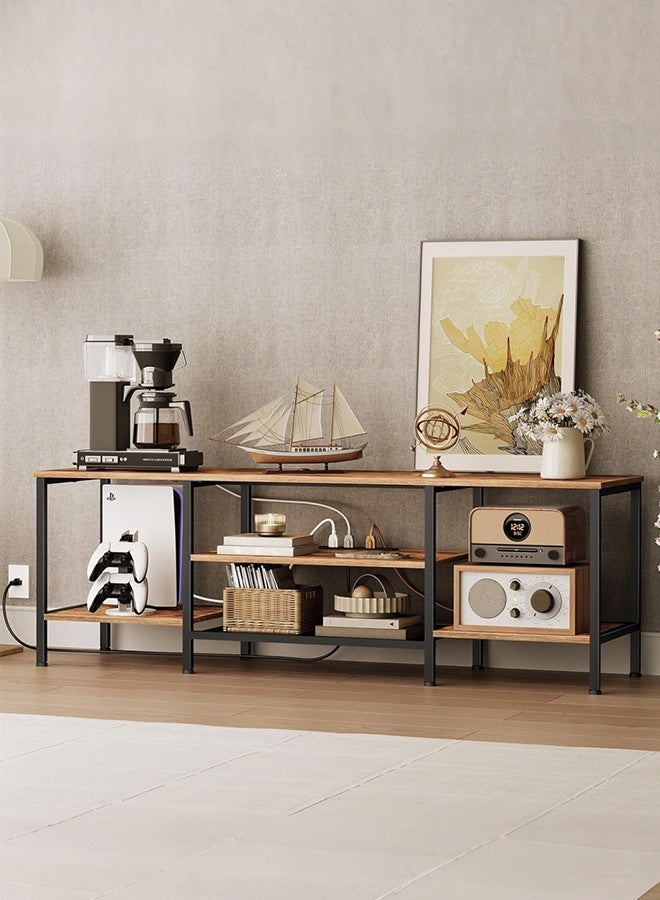 DESINO 160×40×52cm Modern Industrial TV Stand with Power Outlets, Fits TVs up to 75 Inches, Media Console Table with Open Storage Shelves and Cabinet, Entertainment Center for Living Room and Bedroom (Rustic Brown) - Image 5