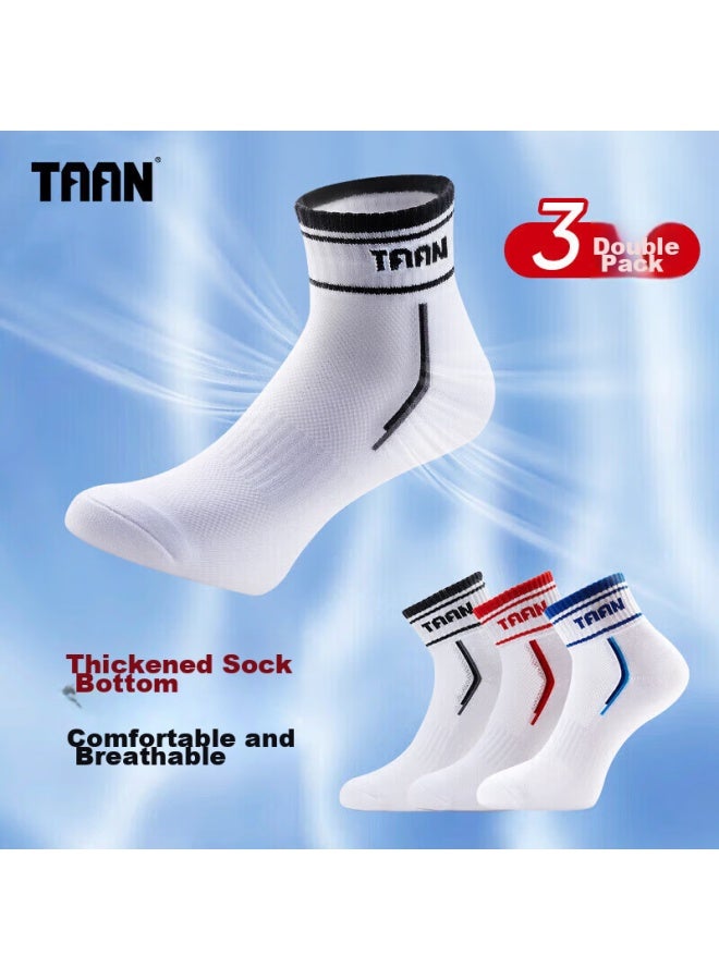 Taan Badminton Socks, Sports Socks, Thickened Terry Bottom, Shock-absorbing, Breathable, Mid-calf, Men's Style T343, Three-pair Pack - Image 2