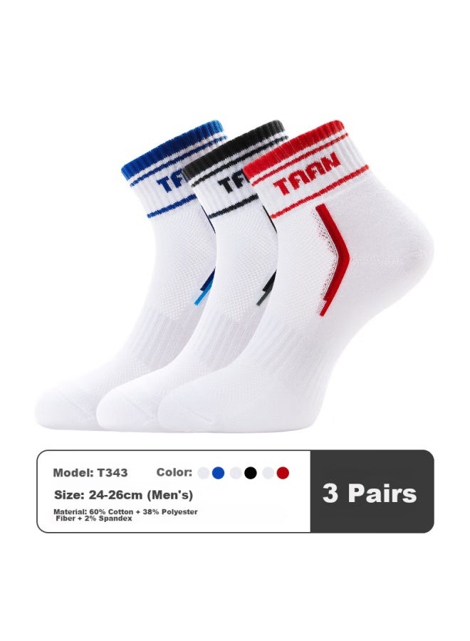 Taan Badminton Socks, Sports Socks, Thickened Terry Bottom, Shock-absorbing, Breathable, Mid-calf, Men's Style T343, Three-pair Pack - Image 1