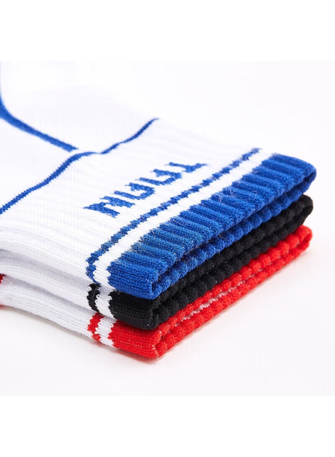 Taan Badminton Socks, Sports Socks, Thickened Terry Bottom, Shock-absorbing, Breathable, Mid-calf, Men's Style T343, Three-pair Pack - Image 3