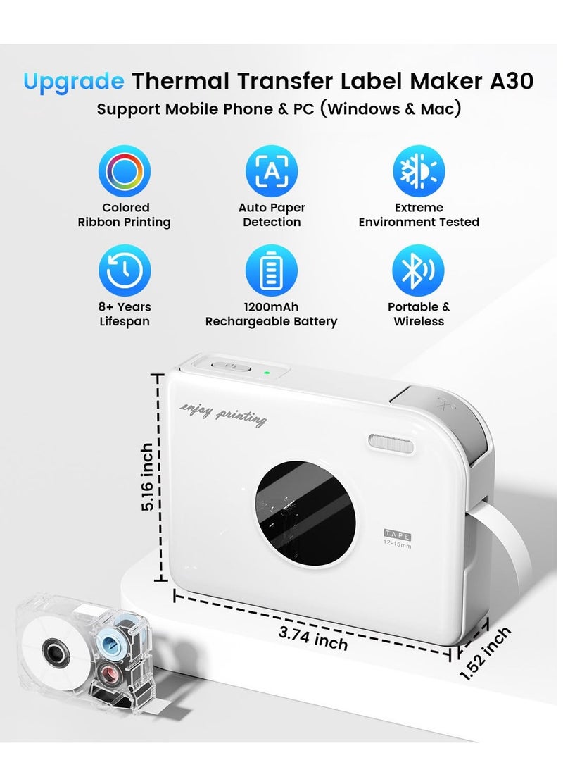 Generic A30 Label Maker, Mini Bluetooth Portable Rechargeable Label Maker Machine with Tape in/Out Door Use Without Fade Sticker for Home Office Small Business School, Works with Tablet, Phone & PC  - Image 2