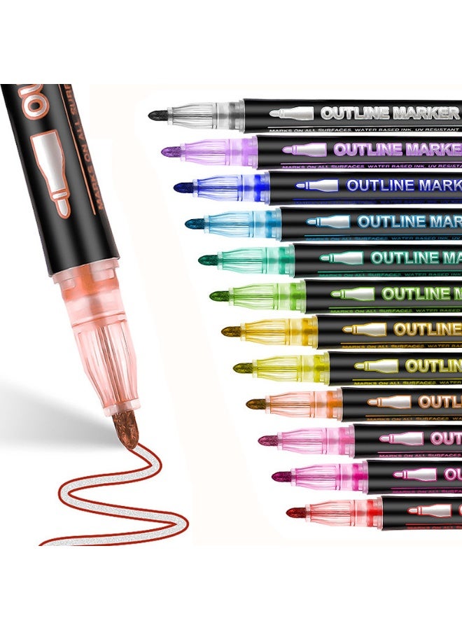 MUMO 24-Color Outline Markers Pen Set, Double Line Pens, Self Outline Metallic Markers for Art, Drawing, Greeting Cards, Waterproof Glitter Paint, Create Beautiful Two-Color Effect ,Multicolour - Image 4