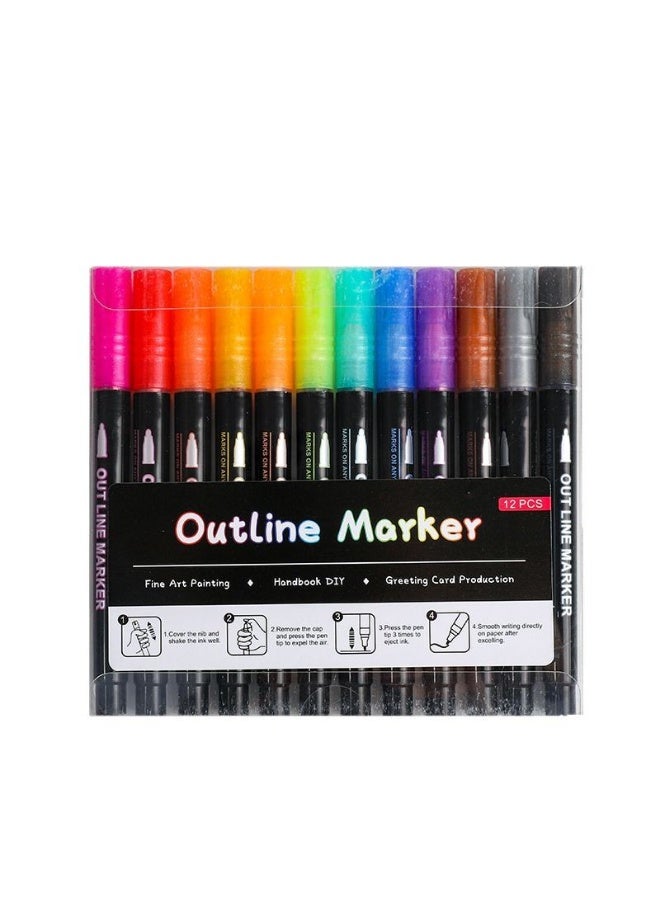 MUMO 24-Color Outline Markers Pen Set, Double Line Pens, Self Outline Metallic Markers for Art, Drawing, Greeting Cards, Waterproof Glitter Paint, Create Beautiful Two-Color Effect ,Multicolour - Image 5