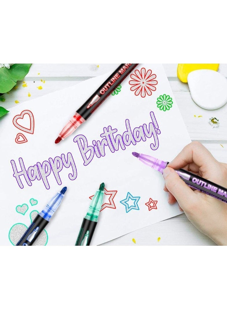 MUMO 24-Color Outline Markers Pen Set, Double Line Pens, Self Outline Metallic Markers for Art, Drawing, Greeting Cards, Waterproof Glitter Paint, Create Beautiful Two-Color Effect ,Multicolour - Image 3