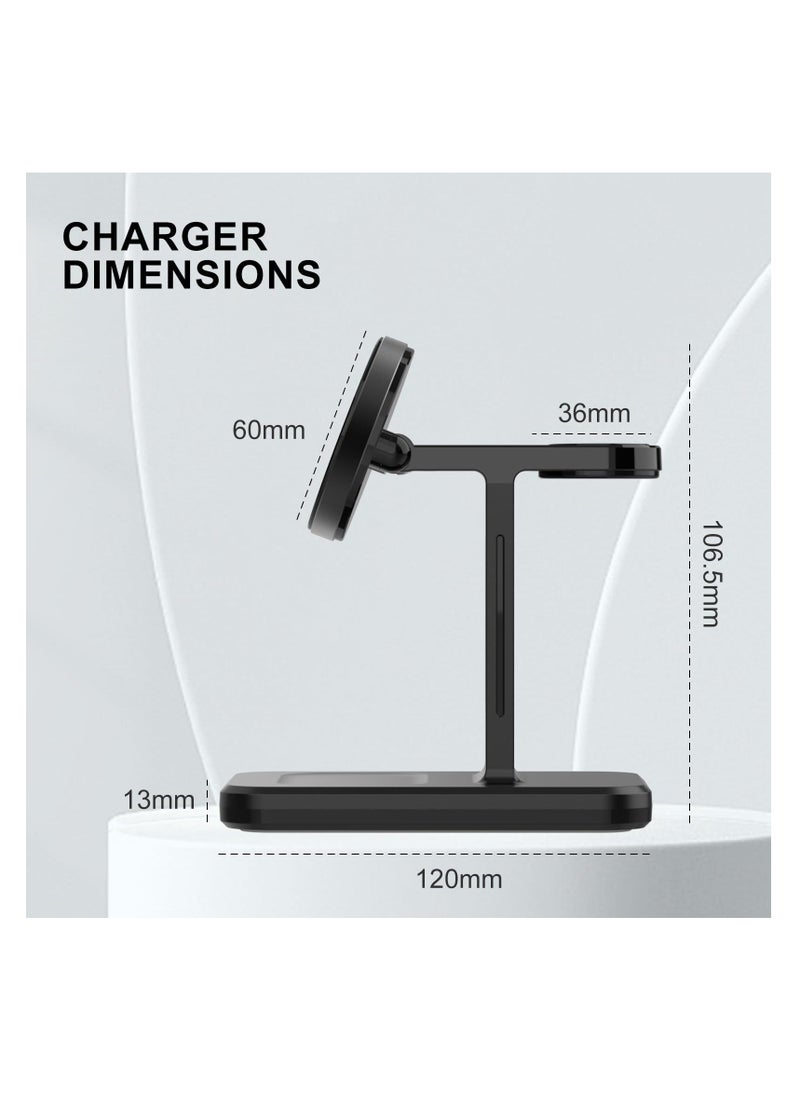 Generic - Wireless Charger 3 in 1 Charging Station, Fast iPhone Charging Station, Magnetic Magsafe Wireless Charger for 15,14,13,12 Pro/Max/Mini/Plus, iWatch 8/7/6/SE/5/4/3/2, Black - Image 1