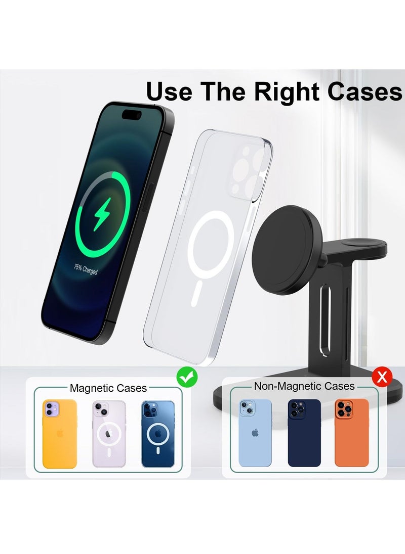 Generic - Wireless Charger 3 in 1 Charging Station, Fast iPhone Charging Station, Magnetic Magsafe Wireless Charger for 15,14,13,12 Pro/Max/Mini/Plus, iWatch 8/7/6/SE/5/4/3/2, Black - Image 1