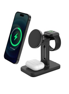 Wireless Charger 3 in 1 Charging Station, Fast iPhone Charging Station, Magnetic Magsafe Wireless Charger for 15,14,13,12 Pro/Max/Mini/Plus, iWatch 8/7/6/SE/5/4/3/2, Black