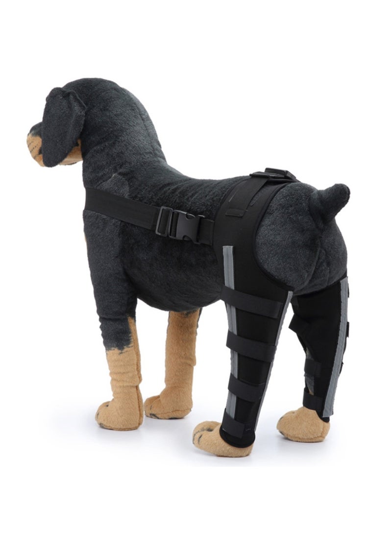 دعامة ركبة الكلب قابلة للتعديل دعامة مزدوجة للساق الخلفية مع دعم مرن بمفصل معدني وأحزمة مقعد عاكسة دعامة Acl للكلب للساق الخلفية، سوداء - Image 1