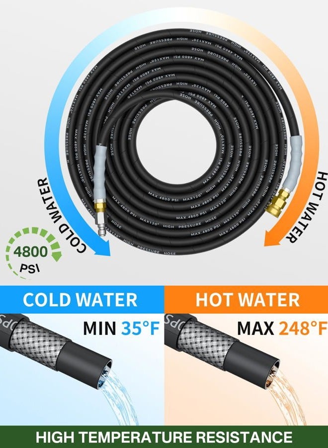 TechSweepPro 3/8" 4800PSI Pressure Washer Hose 125FT with Swivel Quick Connect for Cold/Hot Water Max 248°F, Kink Resistant Steel Wire Braided, Wear Resistant Power Washer Hose with M22 14mm Adapter - Image 3